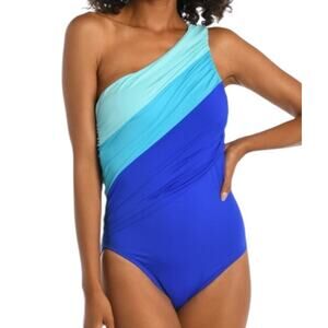 La Blanca swimsuit Island Goddess shirred one shoulder one piece size 8